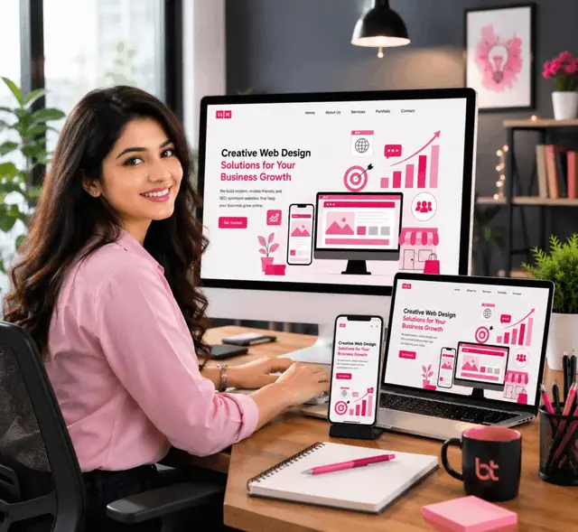 Support specialist working on a website design with a headset, available 24/7